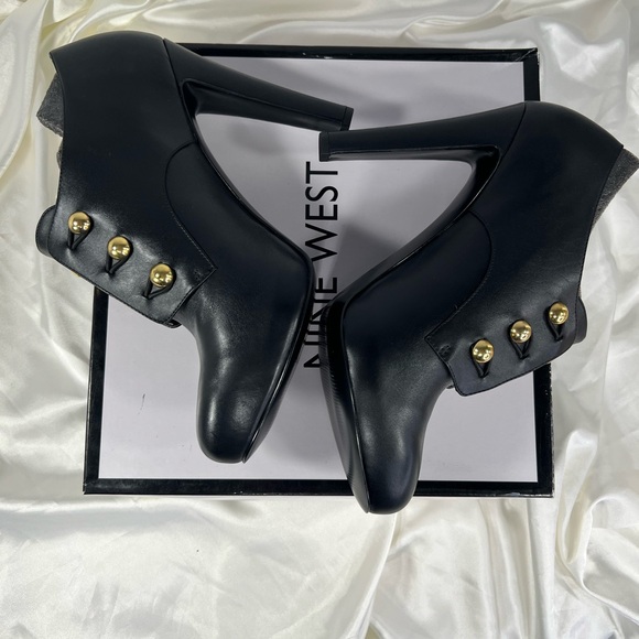 NEW w/Flaws Nine West Leather Black Brianny Bootie Boot Heel Shoe Size 11 - Picture 5 of 12